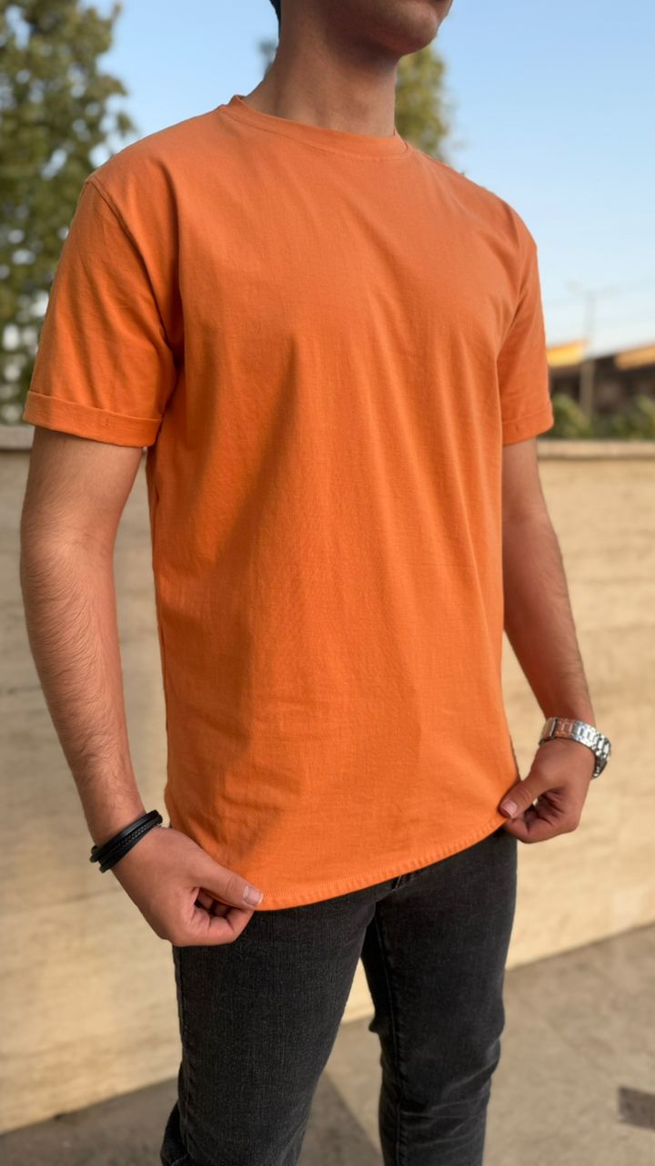 تیشرت تمام پنبه ساده آجری
