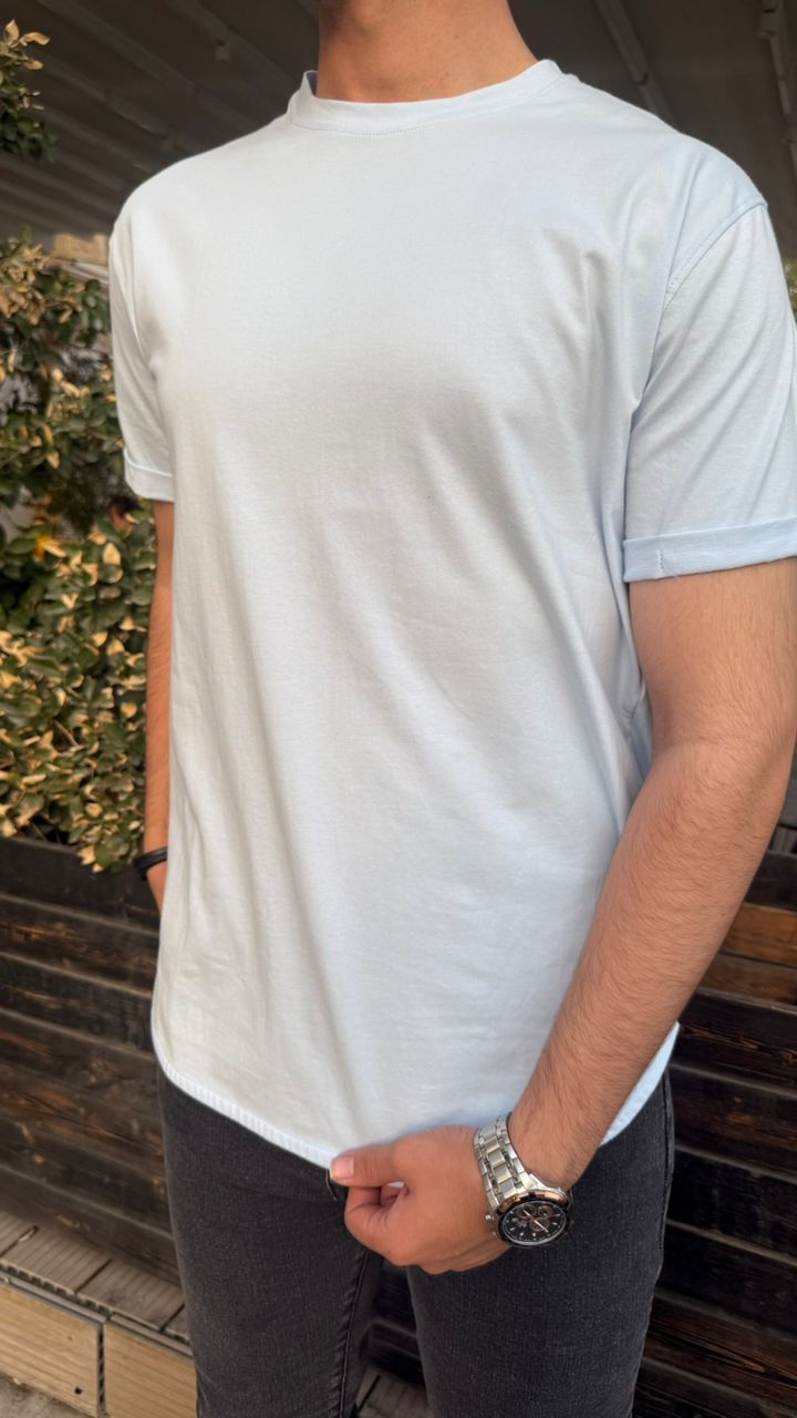 تیشرت تمام پنبه ساده آبی آسمونی