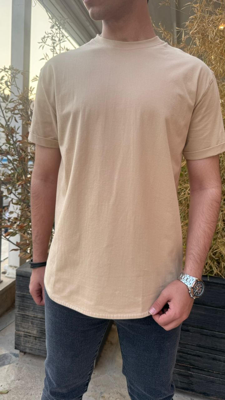 تیشرت تمام پنبه ساده کرم