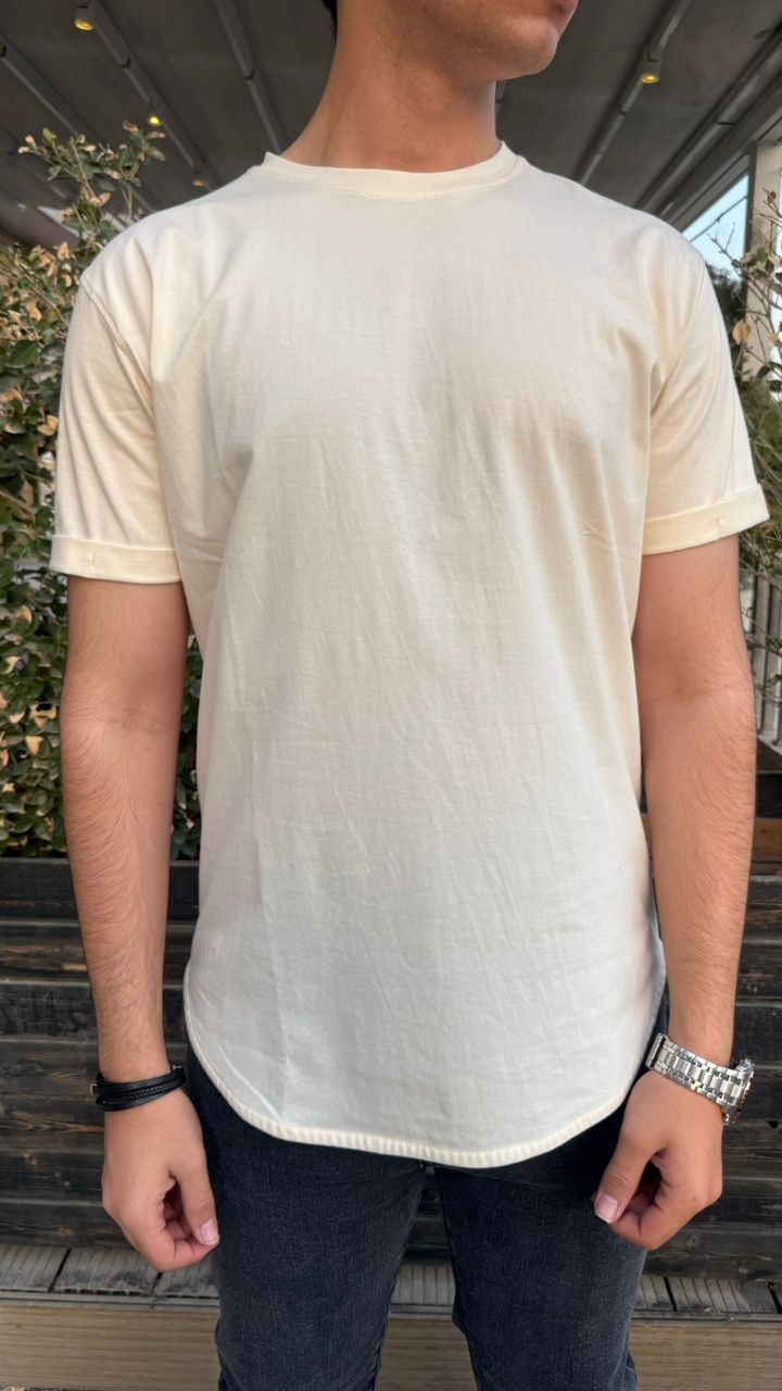 تیشرت تمام پنبه ساده شیری